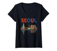 Femme Seoul Skyline South Korea Architecture Voyage Souvenir T-Shirt avec Col en V