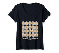 Femme S'épanouir comme Une Fleur Psaume 103:15 Bible chrétienne T-Shirt avec Col en V