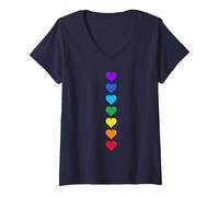 Femme Sept Chakras Chakras du Coeur Couleurs Kundalini Yoga T-Shirt avec Col en V, Bleu Marine, L