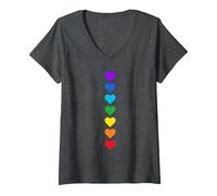 Femme Sept Chakras Chakras du Coeur Couleurs Kundalini Yoga T-Shirt avec Col en V, Chiné Foncé, L