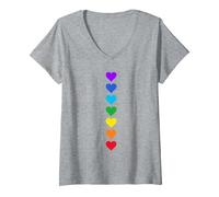 Femme Sept Chakras Chakras du Coeur Couleurs Kundalini Yoga T-Shirt avec Col en V, Gris Chiné, L