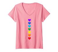 Femme Sept Chakras Chakras du Coeur Couleurs Kundalini Yoga T-Shirt avec Col en V, Rose, XXL