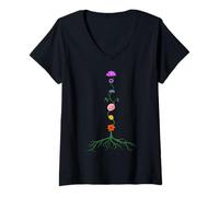 Femme Sept Chakras comme Fleurs colorées des Chakras, Yoga et méditation T-Shirt avec Col en V
