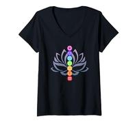 Femme Sept chakras Lotus Fleur Yoga Méditation T-Shirt avec Col en V