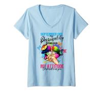 Femme September Girl My Attitude Depends On You Lèvre sexy colorée T-Shirt avec Col en V