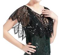Femme Sequin ChâLe Et Wraps 6 Couleurs Été Col En V Perles Élégant Châle Enveloppement Dentelle Noire Femmes Courte Cape Paillettes Étincelles Vintage Lace Beaded Shawl(Gold)