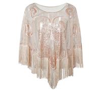 Femme Sequin ChâLe Et Wraps Cape De Soirée Vintage À Franges Et Paillettes, Style Années 1920, Châle, Broderie, Pull, Mariage, Écharpe Vintage Lace Beaded Shawl(Beige gold)