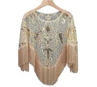 Femme Sequin ChâLe Et Wraps Cape De Soirée Vintage Des Années 1920, Accessoires For Robe, Châles, Écharpes, Poncho, Paillettes, Franges Perlées, Cache-cœur Vintage Lace Beaded Shawl(Beige gold)