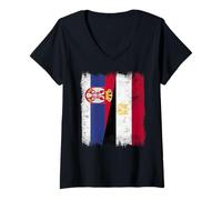 Femme Serbie Egypte Demi-Drapeau Serbe Egypte Heritage T-Shirt avec Col en V