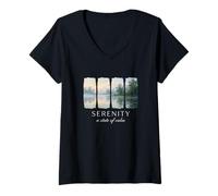 Femme Sérénité : Un état de Calme Nature paisible et de Pleine Conscience Zen T-Shirt avec Col en V