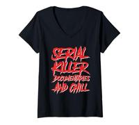Femme Serial Killer Documentaries and Chill Podcast True Crime T-Shirt avec Col en V