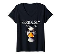 Femme Seriously What The Duck Jeu de mots pour amoureux du canard T-Shirt avec Col en V
