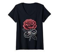 Femme Serpent Rose Lemniscate 8 Infini Amour Occulte Gothic T-Shirt avec Col en V