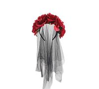 Femme Serre-tête Couronne Florale Rose avec Voile Halloween Bandeau Jour des Morts Mexique Coiffure de Mariée Fantôme Gothique Guirlande de Fleur Vintage Accessoires d'Halloween Déguisement Mariage