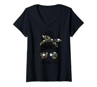 Femme Serveuse Vie en désordre en pignon Verres Serveuse Maman Vie T-Shirt avec Col en V