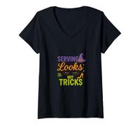 Femme Servir des Looks et Non des astuces Funny Drag Queen Halloween T-Shirt avec Col en V