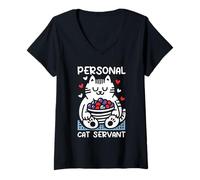Femme Serviteur Personnel pour Chat - Drôle de Chat, Maman, Papa, Amoureux des Chatons T-Shirt avec Col en V