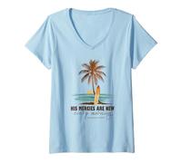Femme Ses miséricordes sont Nouvelles Chaque Matin Christian Beach Ocean T-Shirt avec Col en V