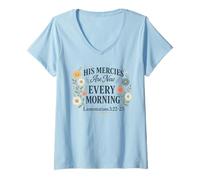 Femme Ses miséricordes sont Nouvelles Chaque Matin (Lamentations 3, 22, 23) T-Shirt avec Col en V
