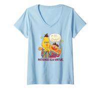 Femme Sesame Street Bert and Ernie Patience is A Virtue T-Shirt avec Col en V