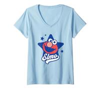 Femme Sesame Street Blue Star Elmo T-Shirt avec Col en V