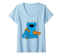Femme Sesame Street Cookie Monster Best Cookies Happy Classic Pose T-Shirt avec Col en V