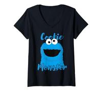 Femme Sesame Street Cookie Monster, Dessin animé Crazy Big Face, rétro T-Shirt avec Col en V