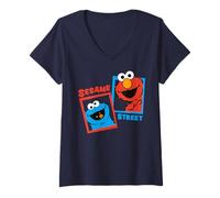Femme Sesame Street Cookie Monster Elmo Best Friends Pose Classique T-Shirt avec Col en V