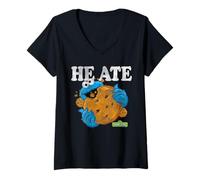 Femme Sesame Street Cookie Monster He Ate Big Cookie T-Shirt avec Col en V