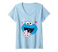 Femme Sesame Street Cookie Monstre Hungry Pose Face Rétro Cookies T-Shirt avec Col en V