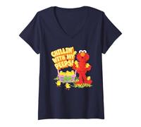 Femme Sesame Street Elmo Chillin' with My Peeps T-Shirt avec Col en V