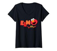 Femme Sesame Street Elmo Cuddle Cute Sweet Face Wow Pose Classique T-Shirt avec Col en V