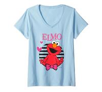 Femme Sesame Street Elmo Happy Cuddle XOXO Cute Friends Cœur Love T-Shirt avec Col en V