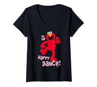 Femme Sesame Street Elmo Happy Dance Retro Friends Dessin animé T-Shirt avec Col en V