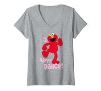 Femme Sesame Street Elmo Happy Dance XOXO Cute Friends Cœur Love T-Shirt avec Col en V