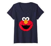 Femme Sesame Street Elmo Retro Comic Cute Face Cuddle Happy Vibes T-Shirt avec Col en V