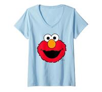 Femme Sesame Street Elmo Retro Comic Cute Face Cuddle Vibes Happy T-Shirt avec Col en V