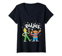 Femme Sesame Street Ernie & Bert Bubbles Buddies Sesame Street T-Shirt avec Col en V