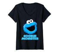 Femme Sesame Street Head Cookie Monster T-Shirt avec Col en V