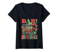 Femme Sesame Street Oscar The Grouch Bah Humbug Christmas T-Shirt avec Col en V