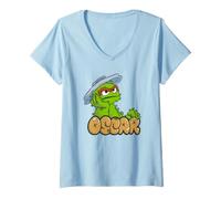 Femme Sesame Street Oscar The Grouch Simple Graffiti Tag T-Shirt avec Col en V
