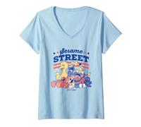 Femme Sesame Street Red, White and Blue Group T-Shirt avec Col en V