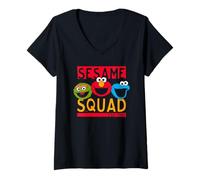 Femme Sesame Street Squad Cookie Monster Elmo Oscar Personnage Pose T-Shirt avec Col en V