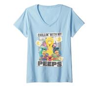 Femme Sesame Street Stoop Group Chillin' with My Peeps T-Shirt avec Col en V