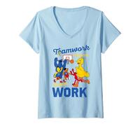 Femme Sesame Street Teamwork Dream Work Friends Ballon de Basket Classique T-Shirt avec Col en V
