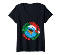 Femme Sesame Street Testeur de Biscuits Officiel de Noël T-Shirt avec Col en V