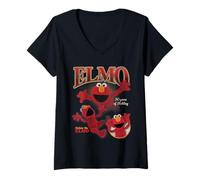 Femme Sesame Street Tickle Me Elmo Collage Bootleg Style T-Shirt avec Col en V