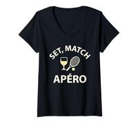 Femme Set Match Apéro Humour Sportif drôle Tennis Original T-Shirt avec Col en V