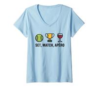 Femme Set Match Apéro Humour Sportif drôle Tennis Original T-Shirt avec Col en V