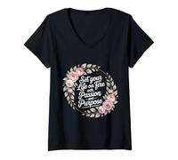 Femme Set Your Life on Fire with Passion and Purpose - T-Shirt avec Col en V